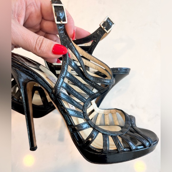 Jimmy Choo Keenan Caged Black Pumps Heels Designer sandals open toe stiletto - Picture 5 of 10